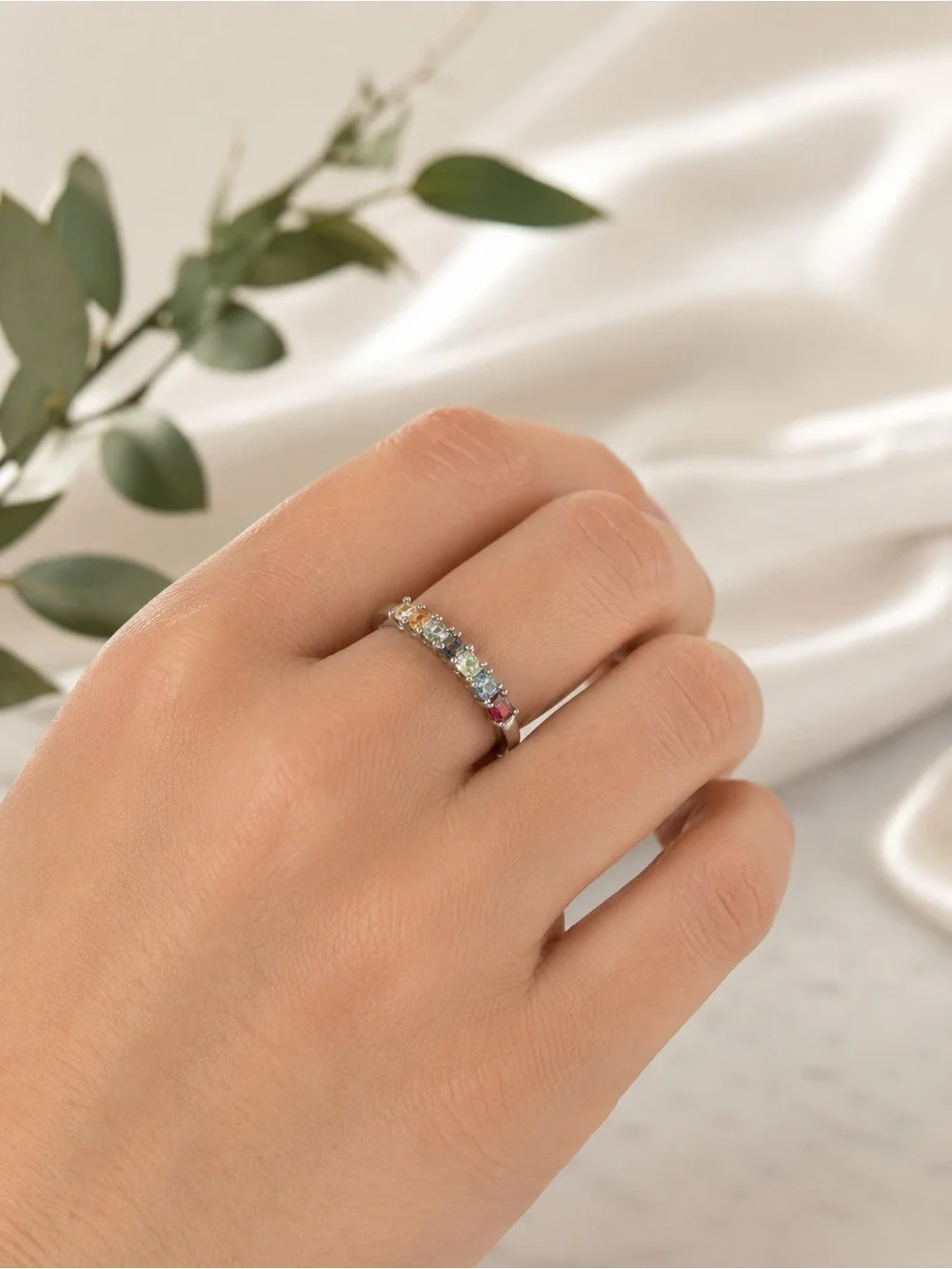 Elegant Multi-Stone Silver Ring